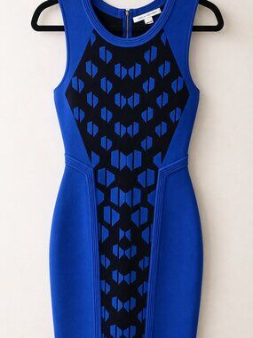 Diane von Furstenberg Blue & Black Bodycon Dress – Size P (XS/S)